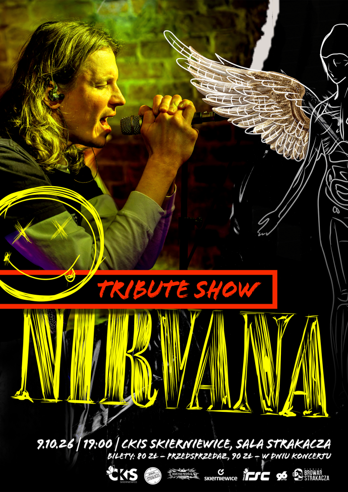 Plakat: Nirvana Tribute Show. Materiał Centrum Kultury i Sztuki w Skierniewicach.