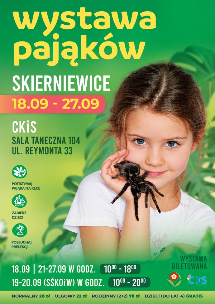 Plakat: Wystawa pająków. Materiał Centrum Kultury i Sztuki w Skierniewicach.