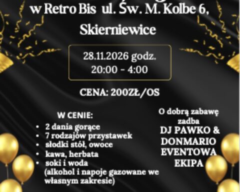 Plakat zabawy andrzejkowej w Retro Bis w Skierniewicach, 28 listopada 2026