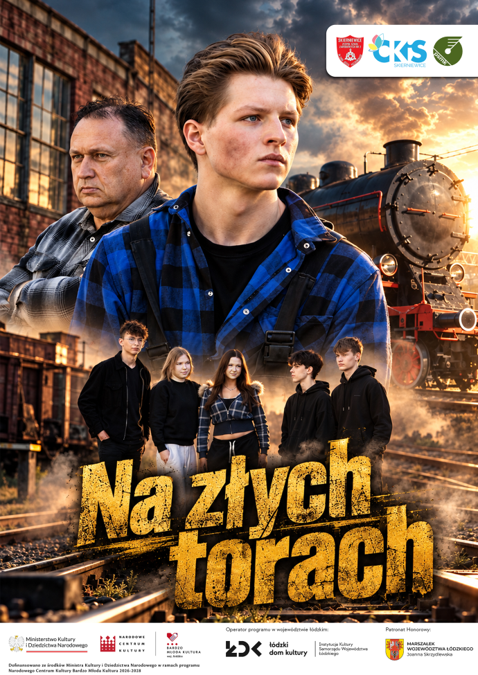 Plakat: Pokaz premierowy filmu „Na złych torach”. Materiał Centrum Kultury i Sztuki w Skierniewicach.